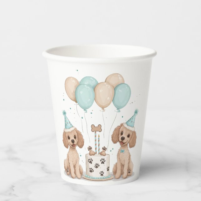 Gobelets En Papier Chiens de caniche normaux d'anniversaire (Recto)