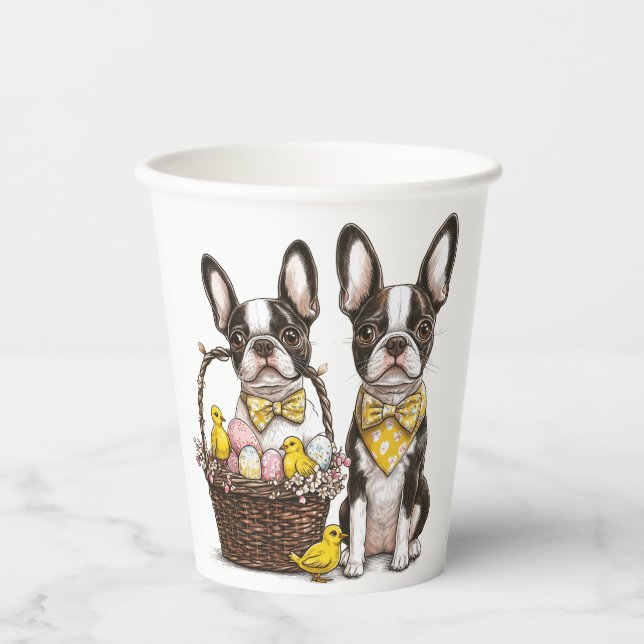Gobelets En Papier Chiens de Pâques Boston Terrier (Recto)