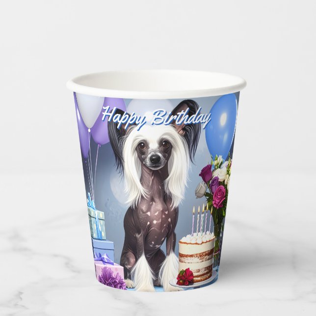 Gobelets En Papier Chinese Crested Birthday (Recto)