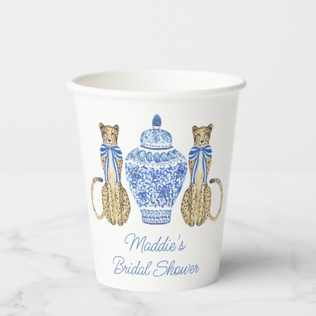 Gobelets En Papier Chinoiserie Aquarelle Bow Cheetah Ginger Jar (Recto)