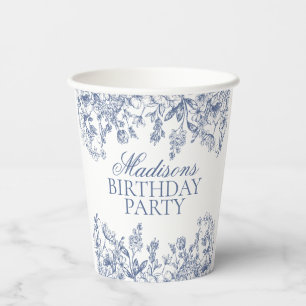 Gobelets En Papier Chinoiserie Bleue Décoration Florale Anniversaire