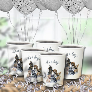 Gobelets En Papier Chiot pur Cravate noire Élégant Baby shower mign