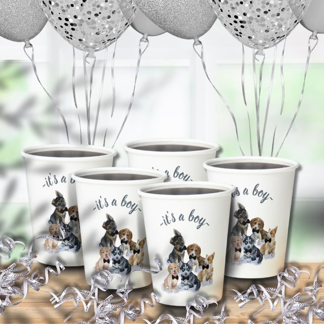 Gobelets En Papier Chiot pur | Cravate noire Élégant Baby shower mign (Pure Puppy | Black Tie Elegant Cute Baby Shower Paper Cups)