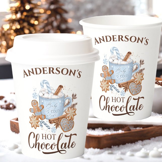 Gobelets En Papier Chocolat chaud Bleu Noël Nom Coupes en papier (Hot Chocolate Blue Christmas Name Paper Cups)