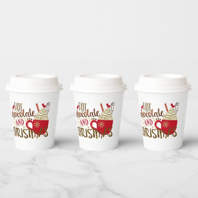 Gobelets En Papier Chocolat Chaud & Fantaisie de Noël (Multi)