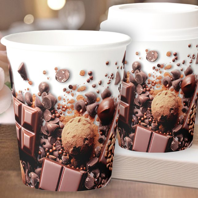 Gobelets En Papier Chocolat Chocolat Chocolat Chocolat Chocolat Blanc (Chocoholic Hot Chocolate Cocoa White Brown Paper Cups)