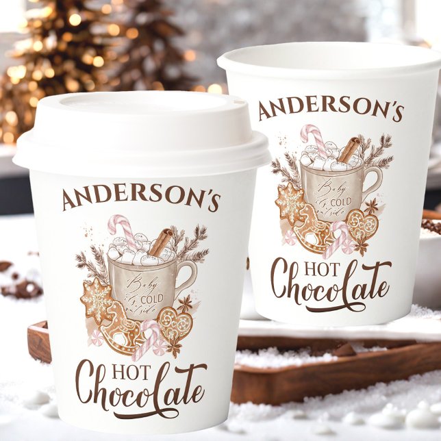 Gobelets En Papier Chocolat Chocolat Rose Beige Noël Nom Coupes en pa (Hot Chocolate Pink Beige Christmas Name Paper Cups)