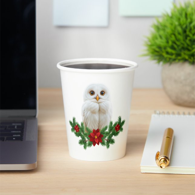 Gobelets En Papier Chouette de Noël sous la neige blanche (Insitu)
