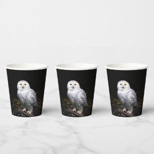 Gobelets En Papier Chouette hivernale majestueuse