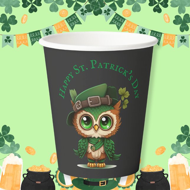 Gobelets En Papier Chouette verte de la Saint-Patrick (St. Patrick's Day Green Owl Paper Cups)