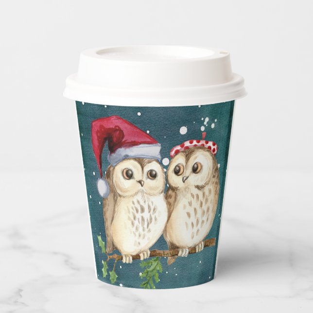 Gobelets En Papier Chouettes de Noël (Recto)