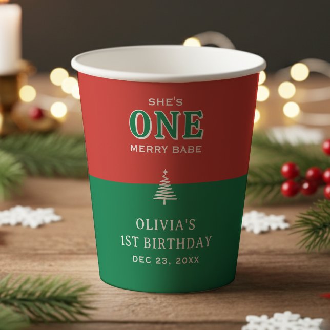 Gobelets En Papier Christmas 1st Birthday Party Festive Red & Green (Christmas 1st Birthday Party Festive Red & Green Paper Cups
)