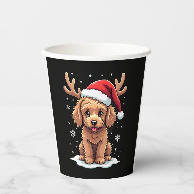 Gobelets En Papier Christmas Goldendoodle Dog Reindeer Holiday Doodle (Recto)