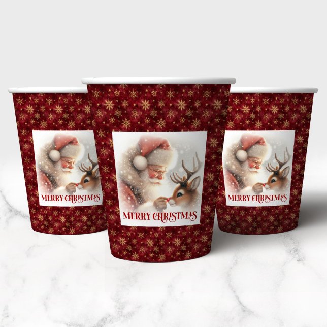 Gobelets En Papier Christmas Paper Cups with Cartoon Santa & Rudolph (Christmas Paper Cups with Cartoon Santa and Rudolph)