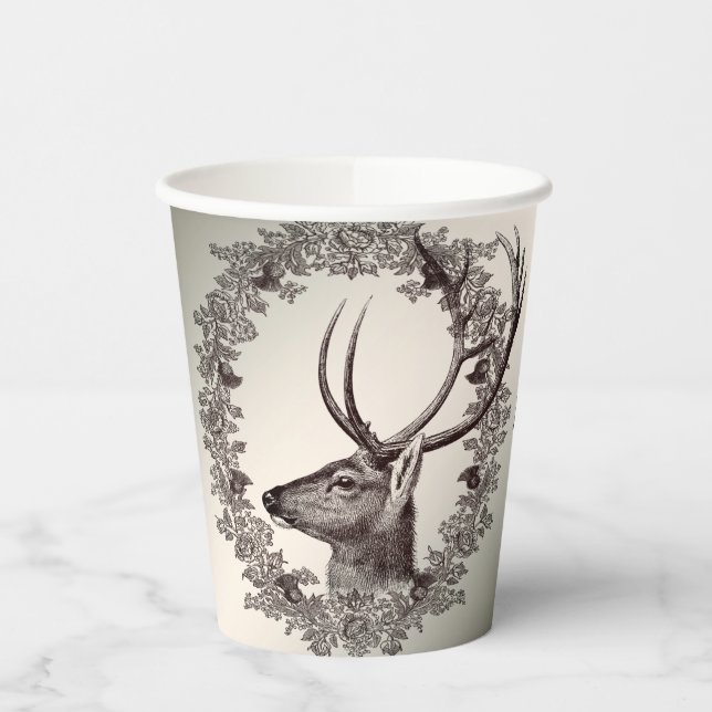 Gobelets En Papier Christmas Party Floral Reindeer Golden Winter (Gauche)
