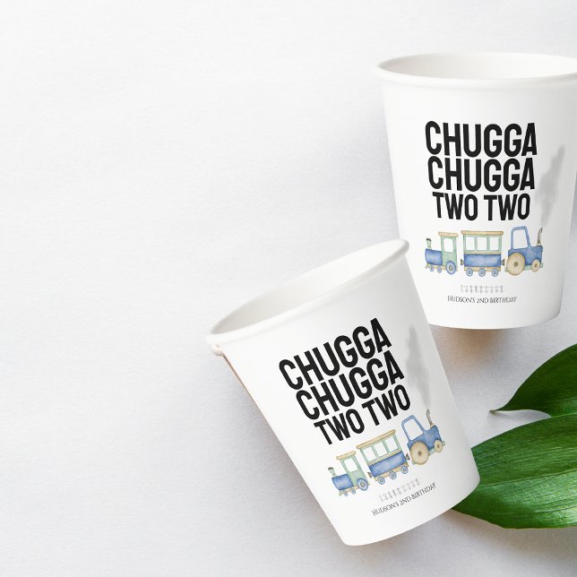 Gobelets En Papier Chugga Chugga Deux | 2e anniversaire | Tasses en p (Créateur téléchargé)