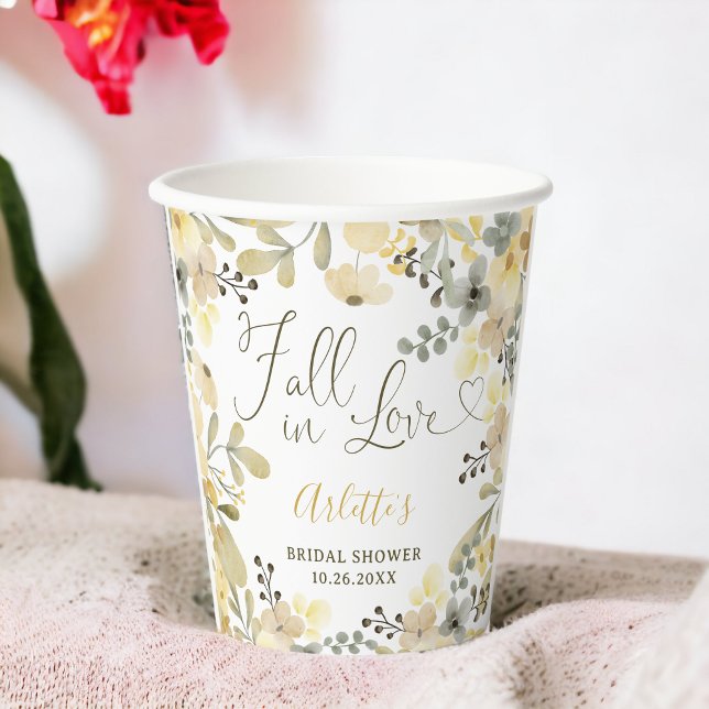Gobelets En Papier Chute d'amour boho floral automne chic douche nupt (Fall in love boho floral autumn chic bridal shower paper cups)