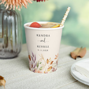 Gobelets En Papier Chute dorée Terracotta Floral