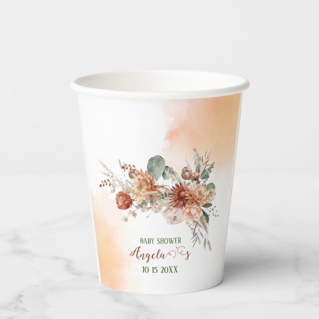 Gobelets En Papier Chute en amour Fleurs en terre cuite Aquarelle béb (Verso)