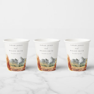 Gobelets En Papier Chute Rouille Orange Mountain Trees Mariage de feu