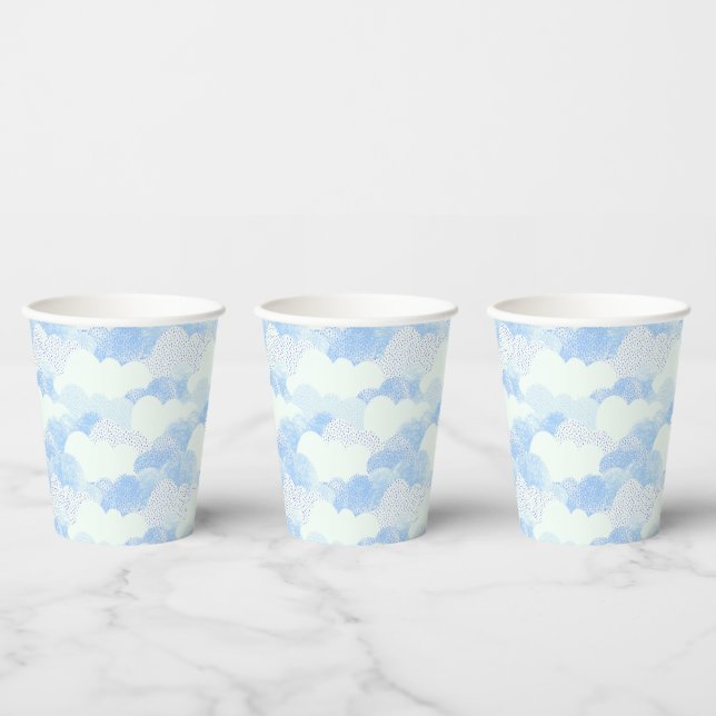 Gobelets En Papier Ciel blanc fluide bleu nuages texturés (Multi)