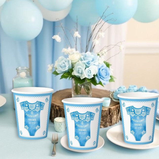 Gobelets En Papier Cielito Lindo carrosserie bleu garçon baby shower (Créateur téléchargé)