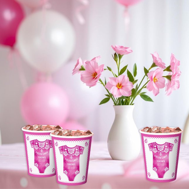 Gobelets En Papier Cielito Lindo carrosserie rose fille baby shower (Créateur téléchargé)