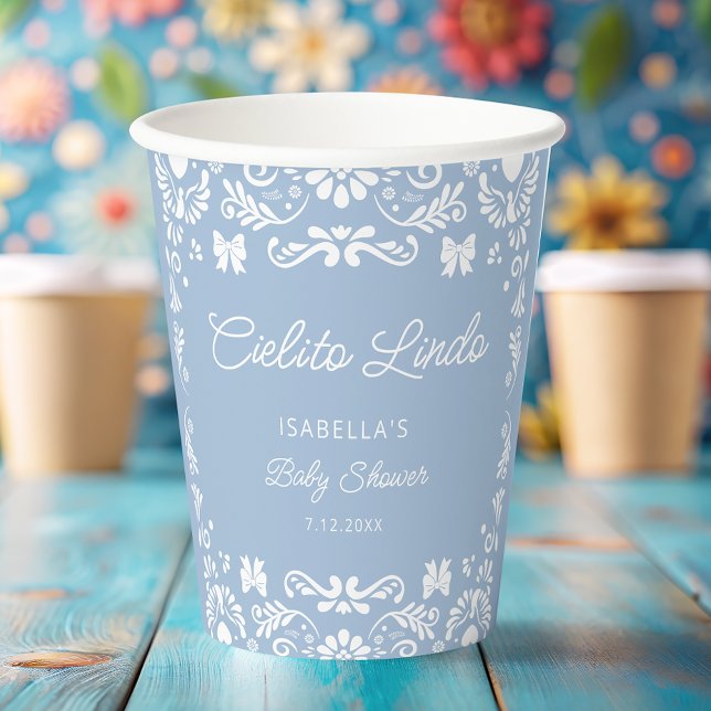 Gobelets En Papier Cielito Lindo Talavera Baby shower bleu mexicain (Créateur téléchargé)