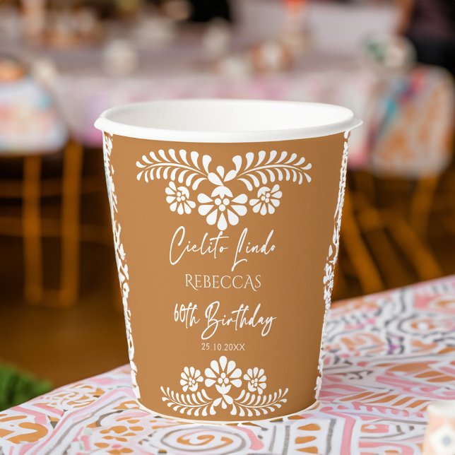 Gobelets En Papier Cielito lindo terracotta Mexicaine 60e anniversair (Cielito lindo terracotta Mexican 60th birthday party  monogrammed Paper Cups personalized decor)