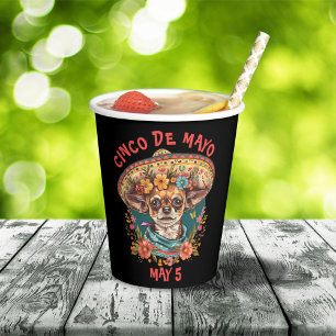 Gobelets En Papier Cinco de Mayo Chihuahua portant Sombrero & Serape
