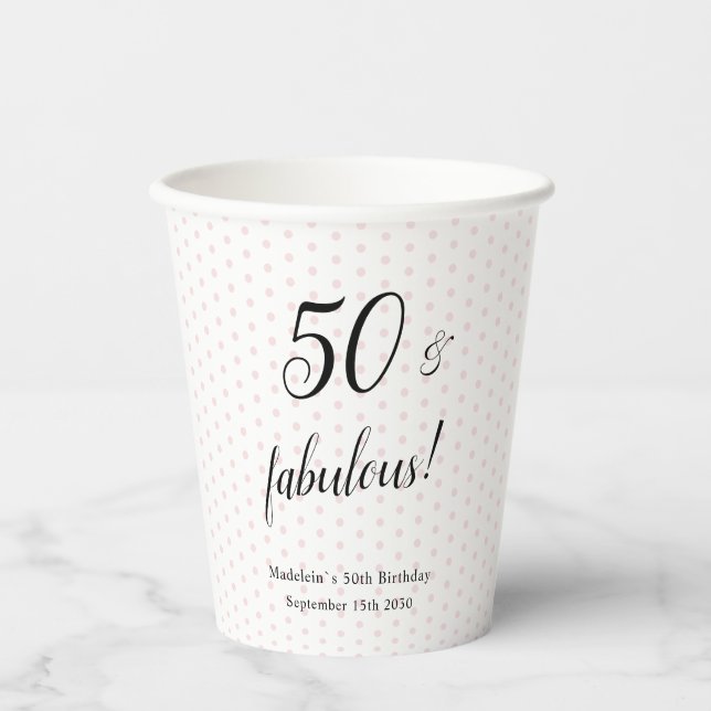 Gobelets En Papier Cinquante et fabuleux rose noir 50e anniversaire (Recto)
