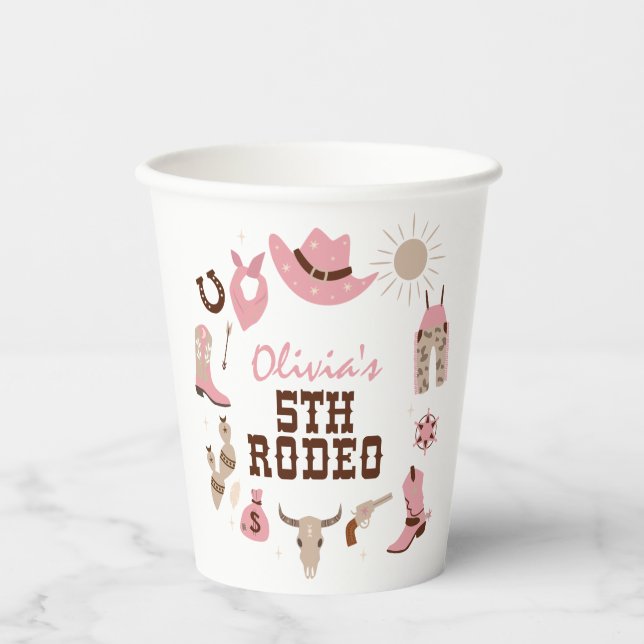 Gobelets En Papier Cinquième Rodéo Rose Occidental Cow-boy 5ème Anniv (Recto)