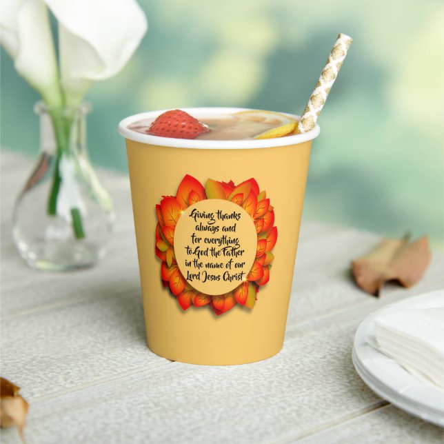 Gobelets En Papier Citation Bible Thanksgiving Autumn Leaf (Insitu)
