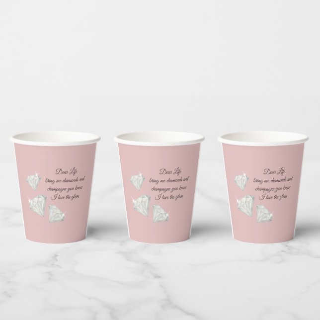 Gobelets En Papier Citation Diamants & Champagne – Édition Cher La Vi (Multi)