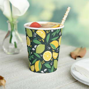 Gobelets En Papier Citron et Limon Motif de fruits en vert et jaune