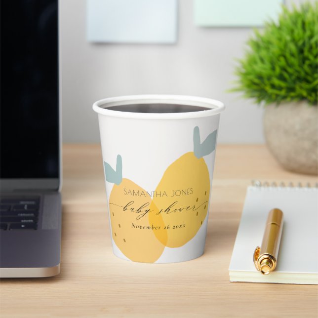 Gobelets En Papier Citron jaune mignon Baby shower d'agrumes rond (Insitu)