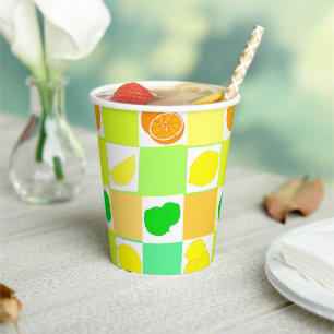 Gobelets En Papier Citron, Lime et Oranges Motif Citrique Coloré