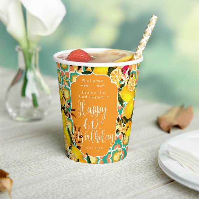 Gobelets En Papier Citron Méditerranée 60e Anniversaire Orange (Insitu)