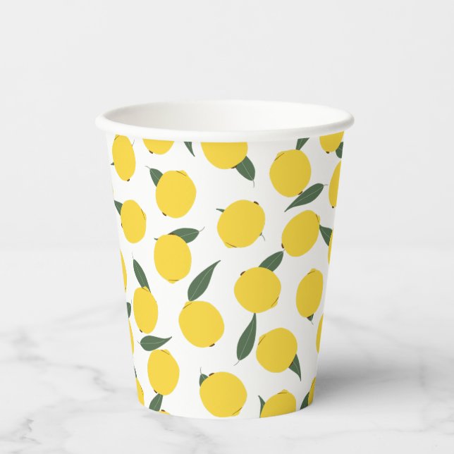 Gobelets En Papier Citrons jaunes et Feuilles verts (Recto)