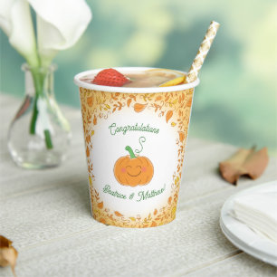 Gobelets En Papier Citrouille Baby shower mignon automne