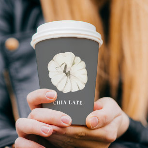 Gobelets En Papier Citrouille citrouille d'aquarelle épice blanc et