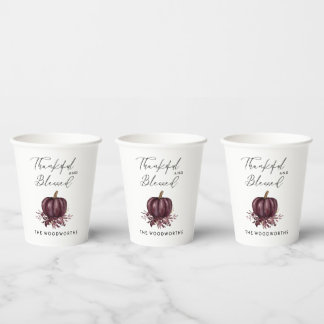 Gobelets En Papier Citrouille de Thanksgiving rustique feuilles borde