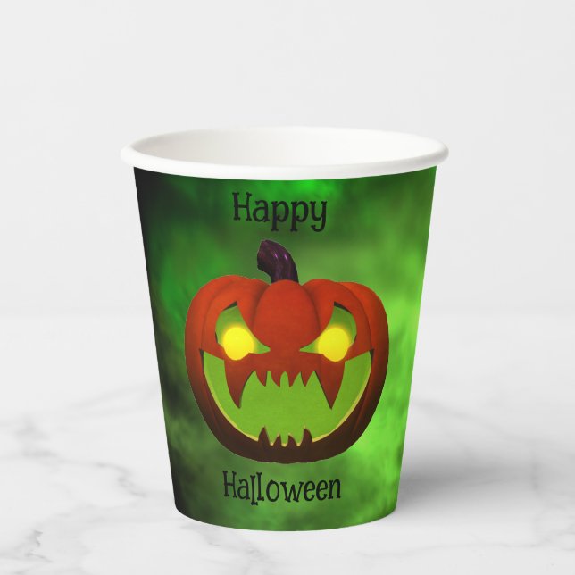 Gobelets En Papier Citrouille d'Halloween éffrayant (Recto)