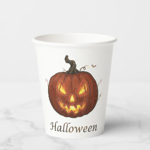 Gobelets En Papier Citrouille d'Halloween Jack-o'-Lantern feu effraya