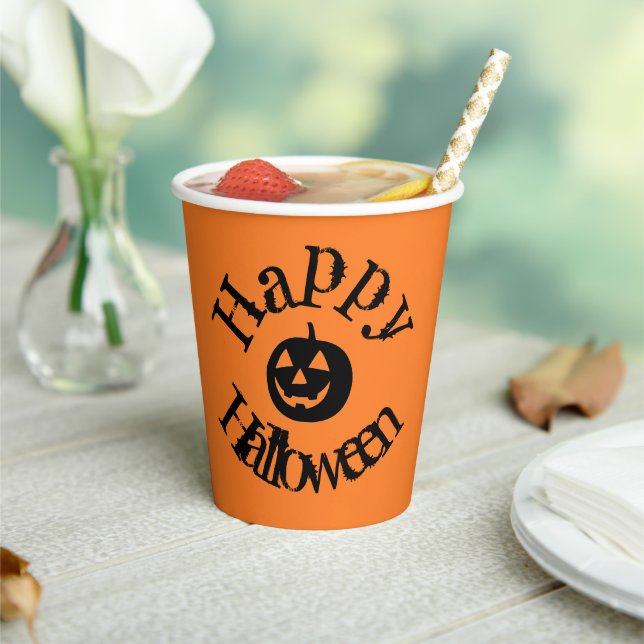 Gobelets En Papier Citrouille d'Halloween Orange moderne (Insitu)