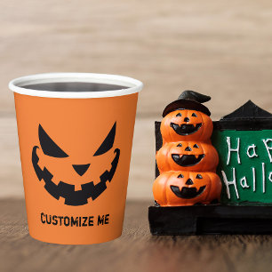 Gobelets En Papier Citrouille d'Halloween personnalisée orange effray