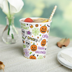 Gobelets En Papier Citrouille éffrayant et amusant - Motif Halloween 