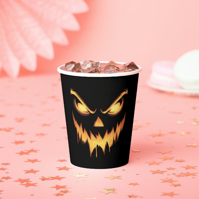Gobelets En Papier Citrouille effrayante Jack O Lantern Visage Hallow (Insitu)
