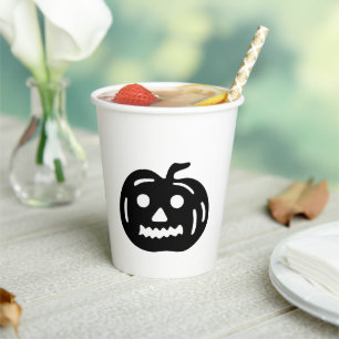 Gobelets En Papier Citrouille Halloween noire et blanche