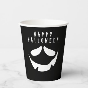 Gobelets En Papier Citrouille Jack-o'-lantern noir et blanc d'Hallowe